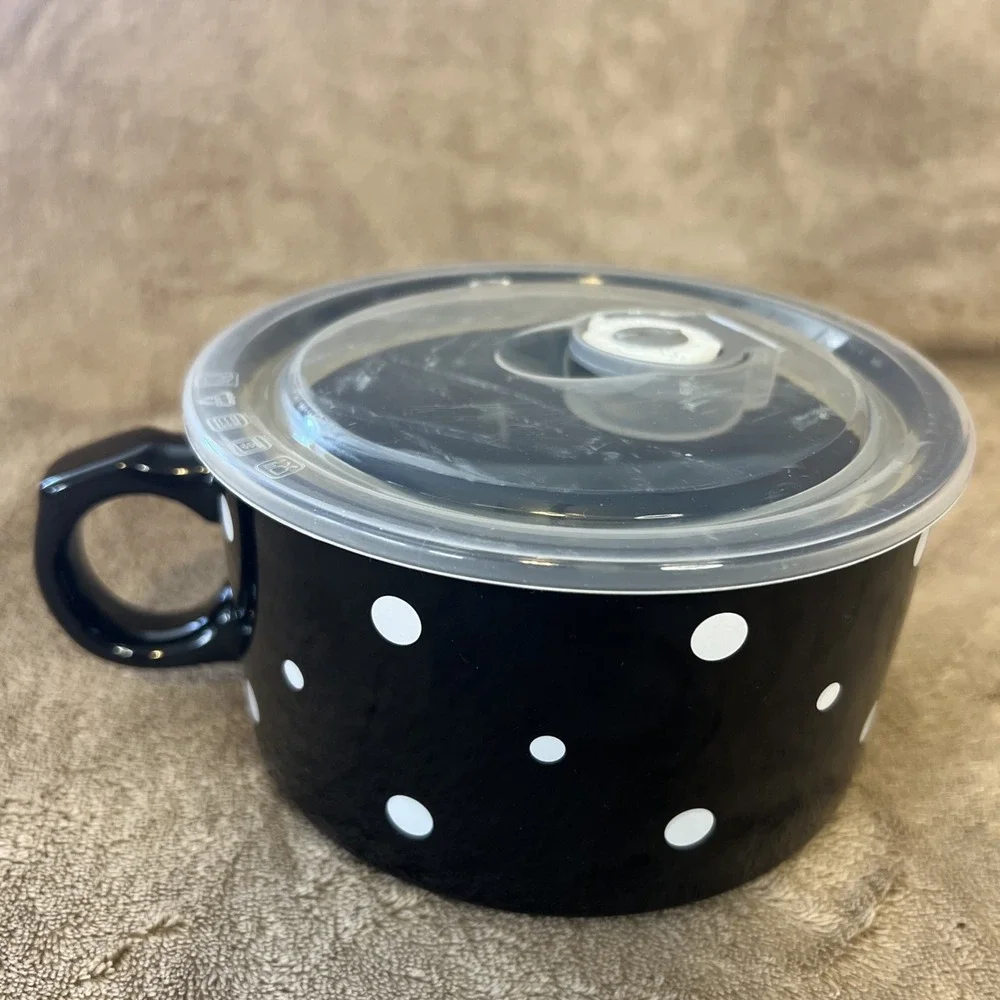 Temp-tation By Tara Polka Dots Black Oven Dishwasher Microwave Safe‎ Dish 22 oz